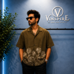 olive floral embroidered shirt VINSPIRE