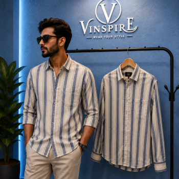 linen cotton striped shirt blue grey VINSPIRE