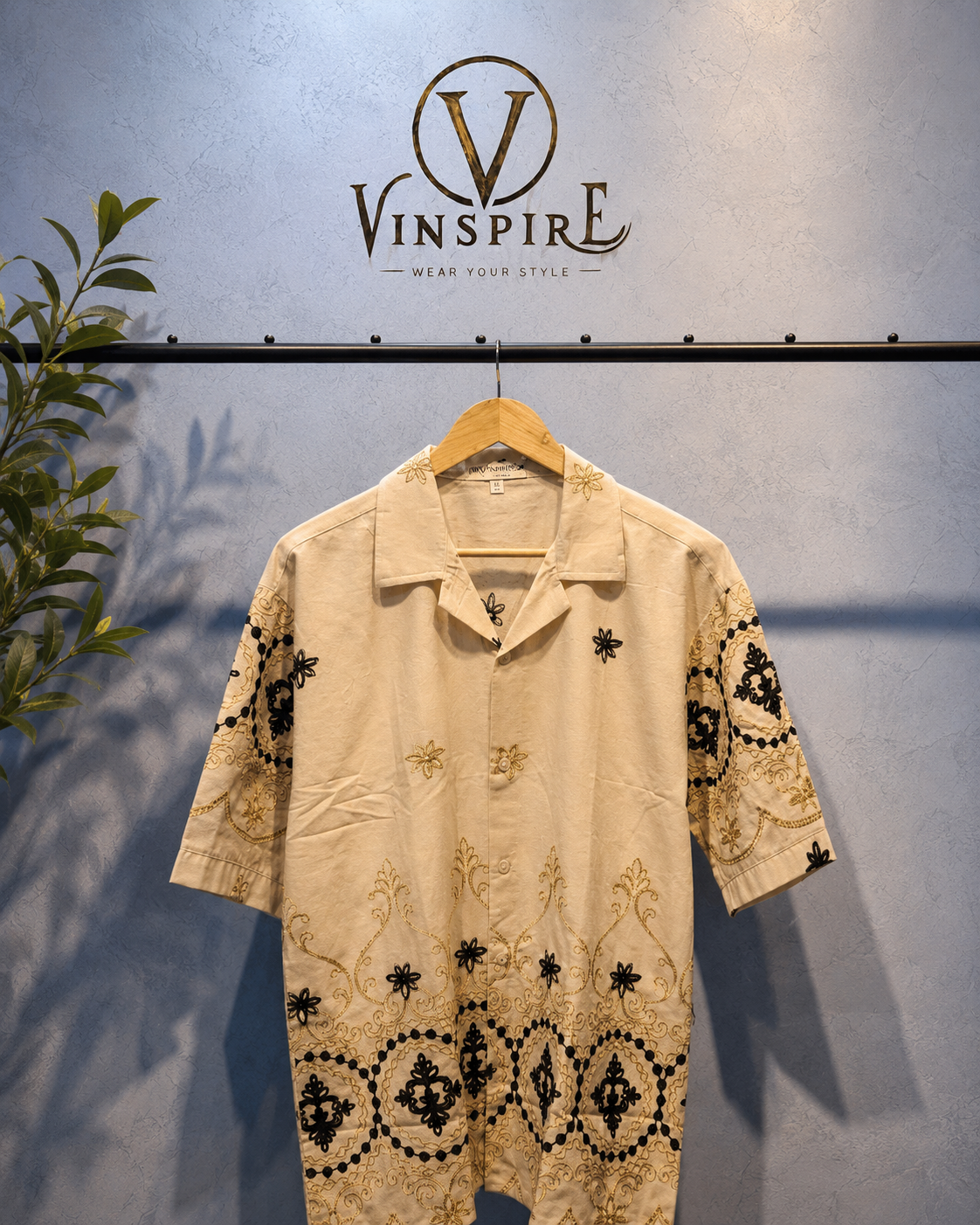 VINSPIRE Ivory Embroidered Cotton Resort Shirt VINSPIRE Ivory Embroidered Cotton Resort Shirt