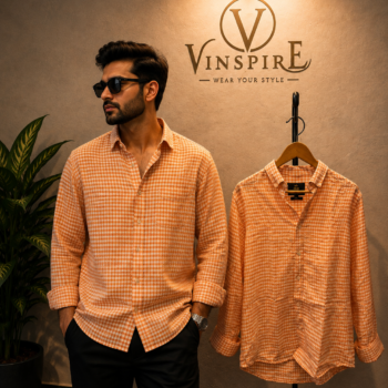 Light Orange Checked Cotton Shirt – Wrinkle-Free