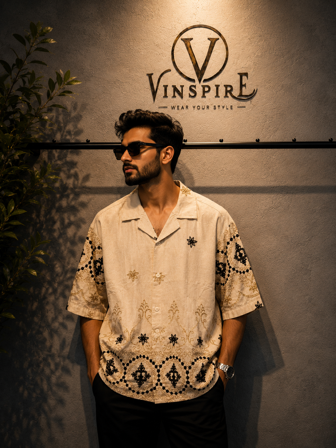 file_0000000043b881fab65047731d215a17 Men wearing VINSPIRE Ivory Embroidered Cotton Resort Shirt