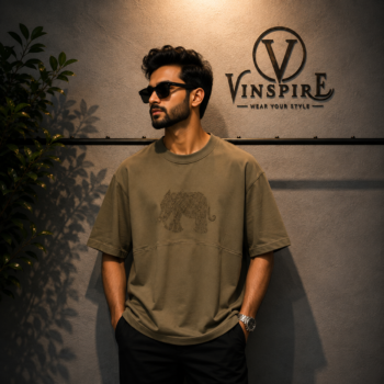 VINSPIRE olive green embroidered cotton t-shirt