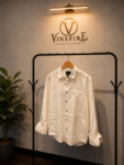 VINSPIRE white linen cotton full sleeve shirt