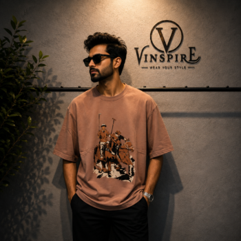 Men wearing VINSPIRE Rust Polo Graphic Oversized T-Shirt